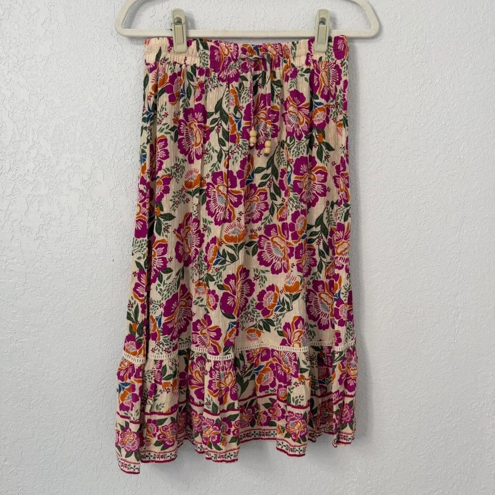 Artelier Nicole Miller Womens Boho‎ Floral Tiered Midi Skirt Size Small